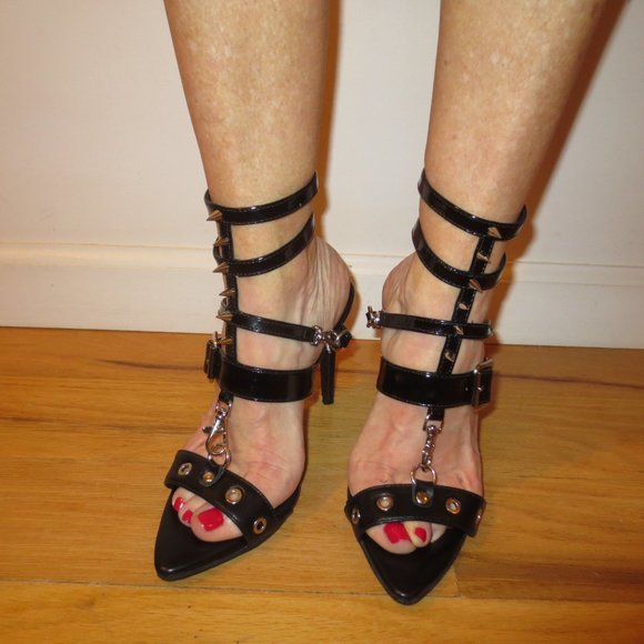 LAST CHANCE NNB Black Fetish High Heel Hardware Stiletto Sandal - Picture 3 of 10